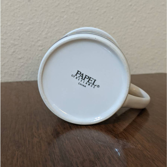 Vintage Christmas Cat Mug by Papel, Cat Playing w/ Ornaments Gold Rim Coffee Cup - Picture 7 of 10